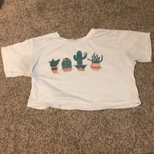 White crop top with cactus design